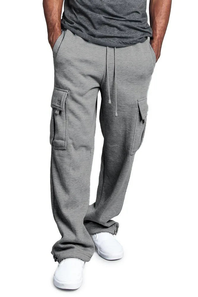 Frühling und Herbst Neue Herren Sport-Freizeit-Hose Multi-Pocket Lose Unifarbene Cargo-Arbeitshose Streetwear Herrenhose