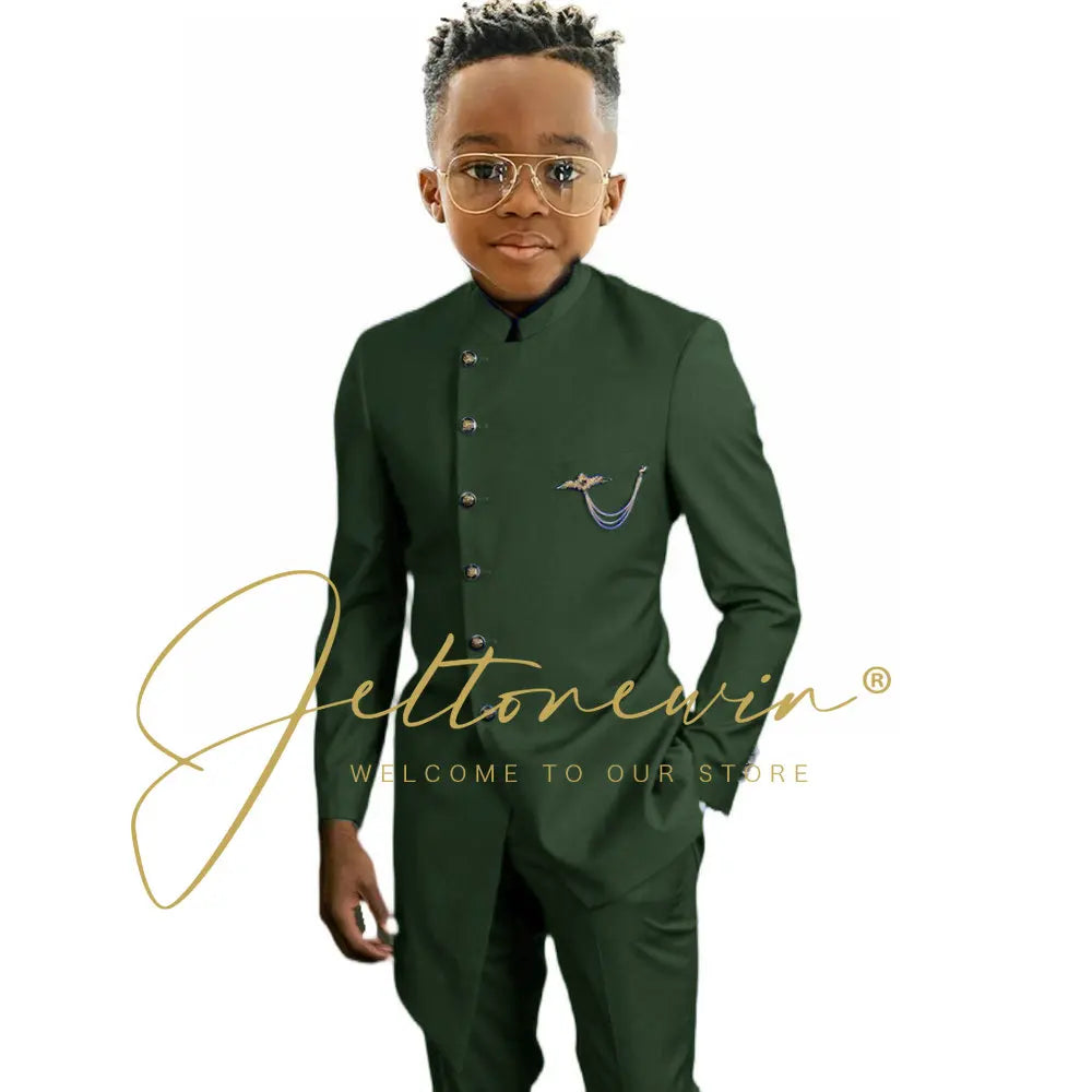 Königsblaues afrikanisches Design Jungen-Anzüge Set für Hochzeit Formeller Smoking Kinder Kostüm Klavieraufführung Maßgeschneiderte Kinder