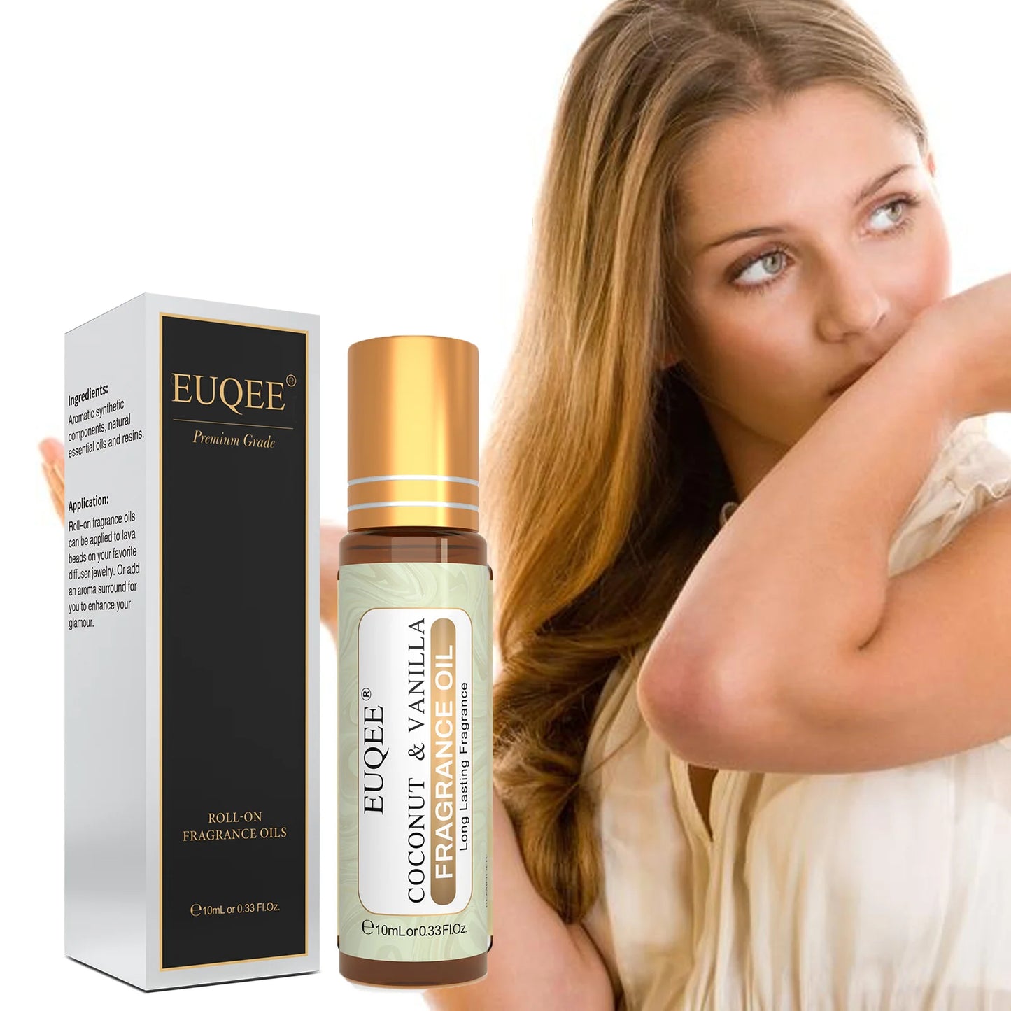 EUQEE 10ml Damen Roller Duftöl – Kokosnuss Vanille Bubble Gum Bright Crystal Bombshell Midnight Rose Angel Aromaöle