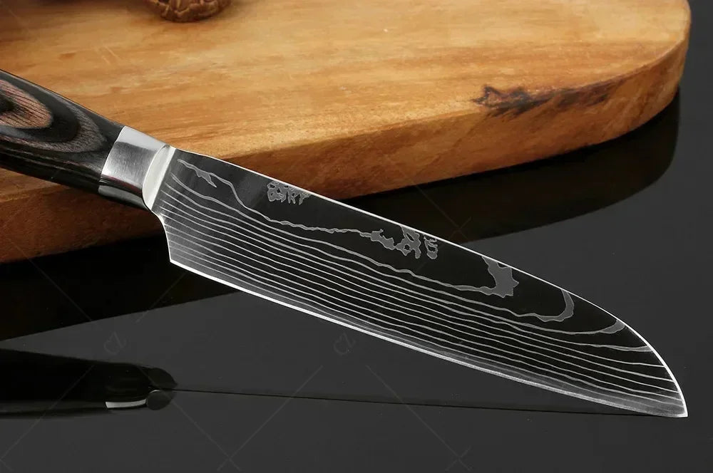 Couteau de Chef Damas Ensemble de Couteaux de Cuisine Professionnels Couteau à Désosser Couteau de Boucher Couteau Utilitaire Couteau Santoku Japonais avec Housse