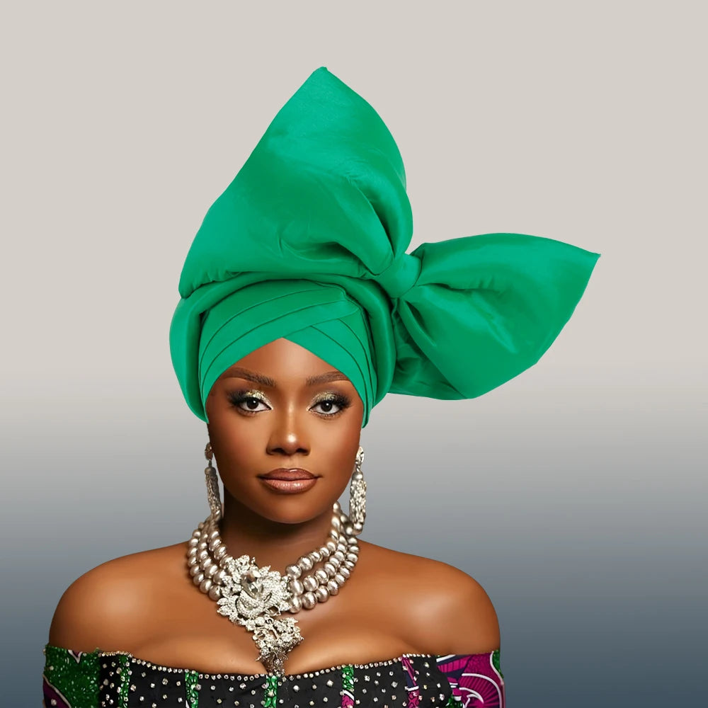 Casquette Turban Grand Nœud Exagéré Turban Femme Africaine Attache-Tête Auto Gele Nigeria Geles Femme Foulards Coiffe