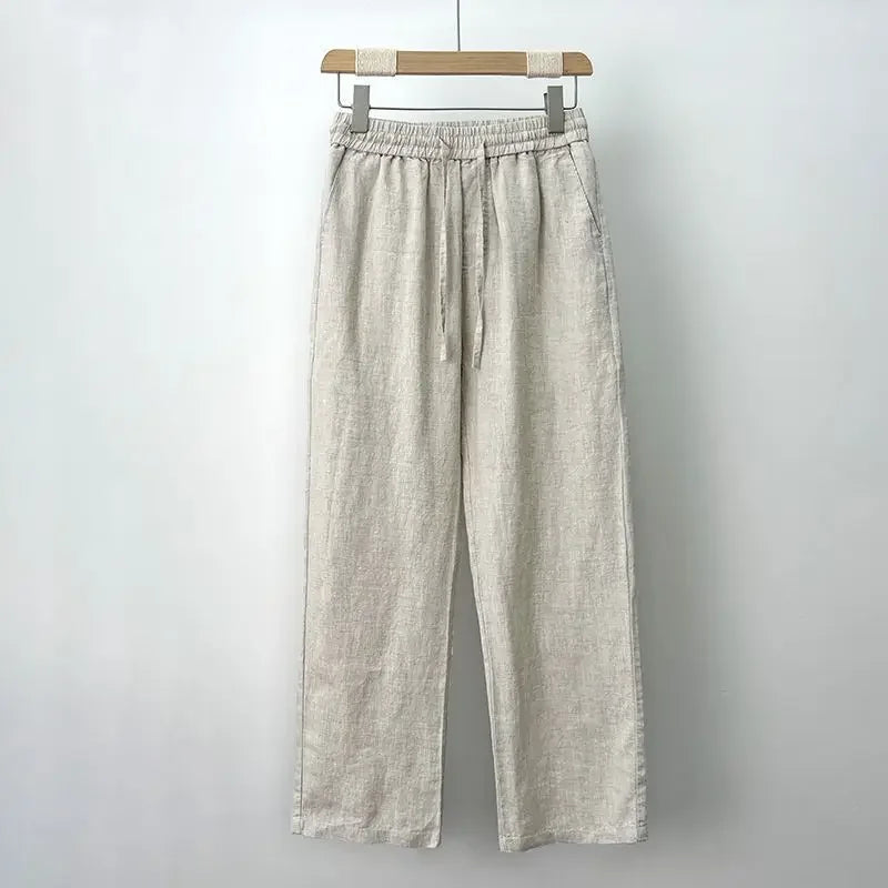 Hochwertige reine Leinenhose für Herren Sommer Baumwoll-Leinen Loose Straight Leg Freizeit lange Hose Frühling Herbst Bequem Atmungsaktiv