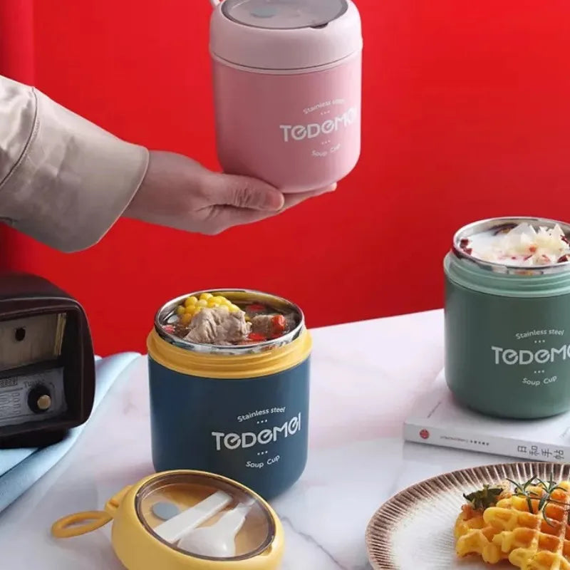 Boîte à déjeuner en acier inoxydable de 510 ml avec cuillère, récipient alimentaire isotherme, tasse à vide, boîte à bento isolée, tasse à soupe thermos pour l'école des enfants