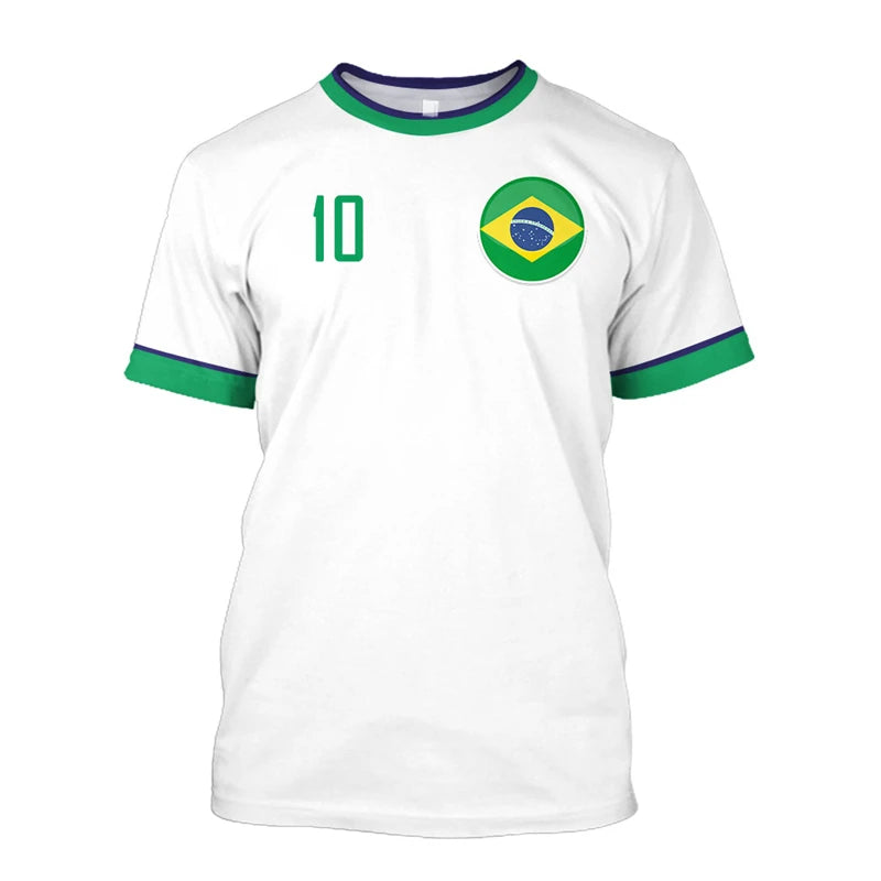 T-shirts de football simples du Brésil, mode estivale, manches courtes, T-shirts imprimés 3D du drapeau brésilien, hauts de sport décontractés, vêtements pour hommes