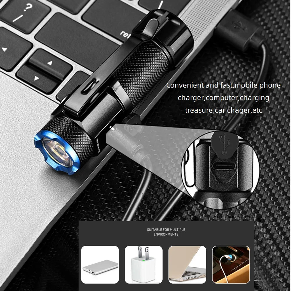 Mini Flashlight High power LED Palm Light Usb Rechargeable Pocket Outdoor Hiking Travel Home Magnet Work lamp Gift Small Torch