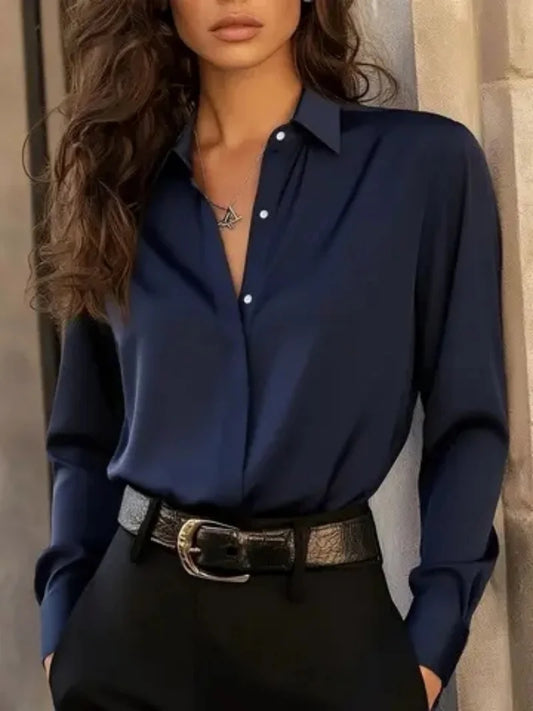 Damen Langarm Bluse mit Knopfleiste – Elegantes Büro-Chic Oberteil mit klassischem Kragen & vielseitigem Stil