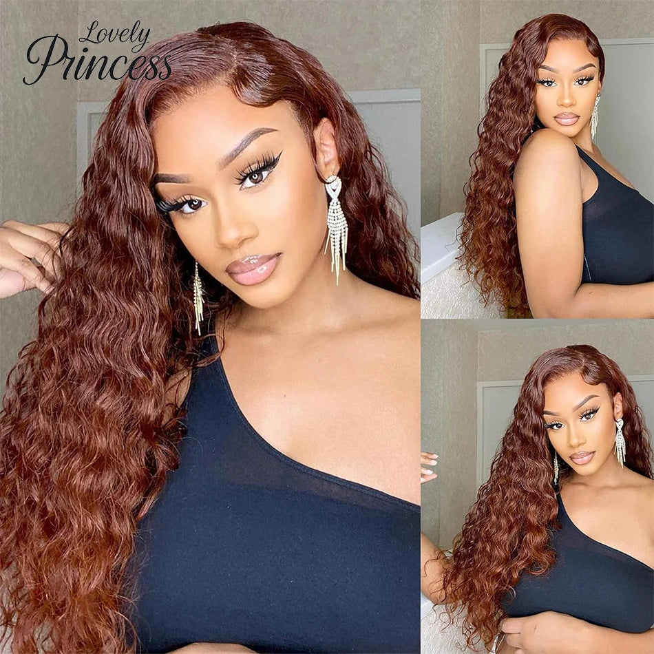 30 40 Inch Rotbraun 13x6 Lace Frontal Perücke 250 Dichte Farbige Lockige Perücken Echthaar Deep Wave 13x4 13x6 HD Lace Frontal Perücke