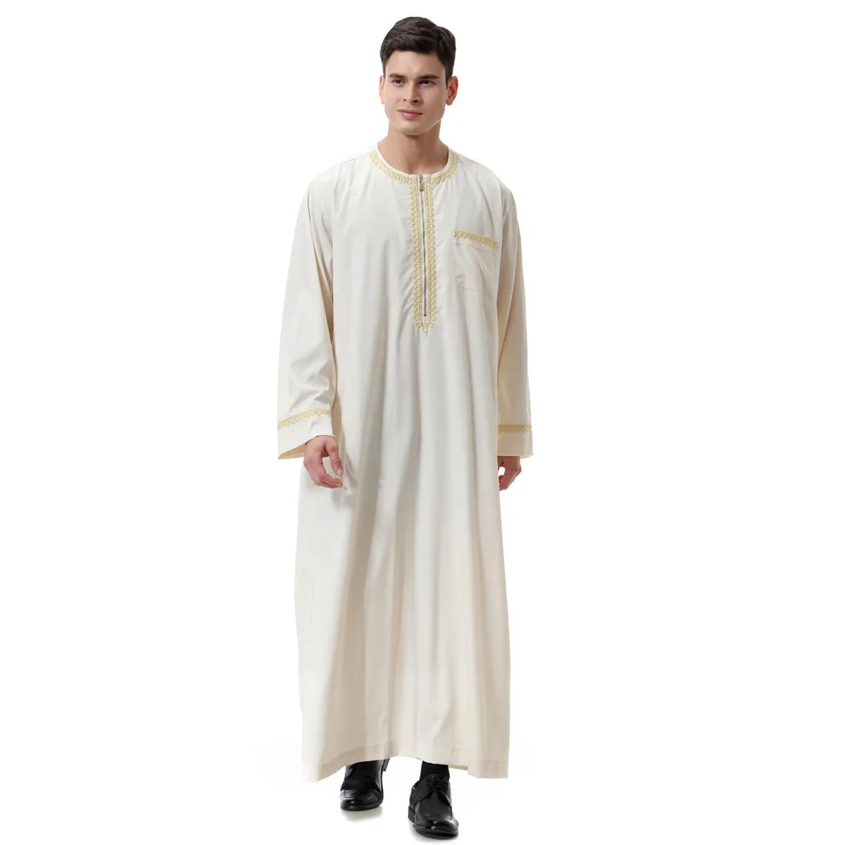 Jubba Thobe Homme Musulman Imprimé Fermeture Éclair Kimono Longue Robe Saoudienne Islamique Musulman Vêtements Abaya Caftan Islam Dubaï Robe Arabe