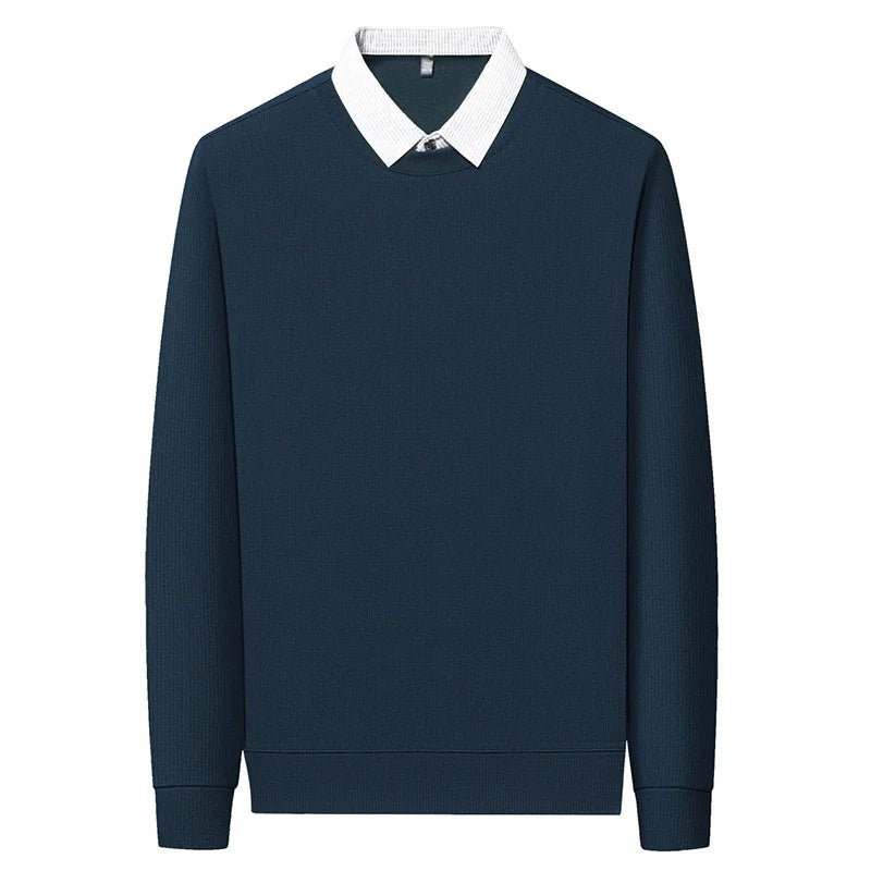 Nouveau polo faux deux pièces pour homme 2025, décontracté, à la mode, à manches longues, col t-shirt, haut polyvalent