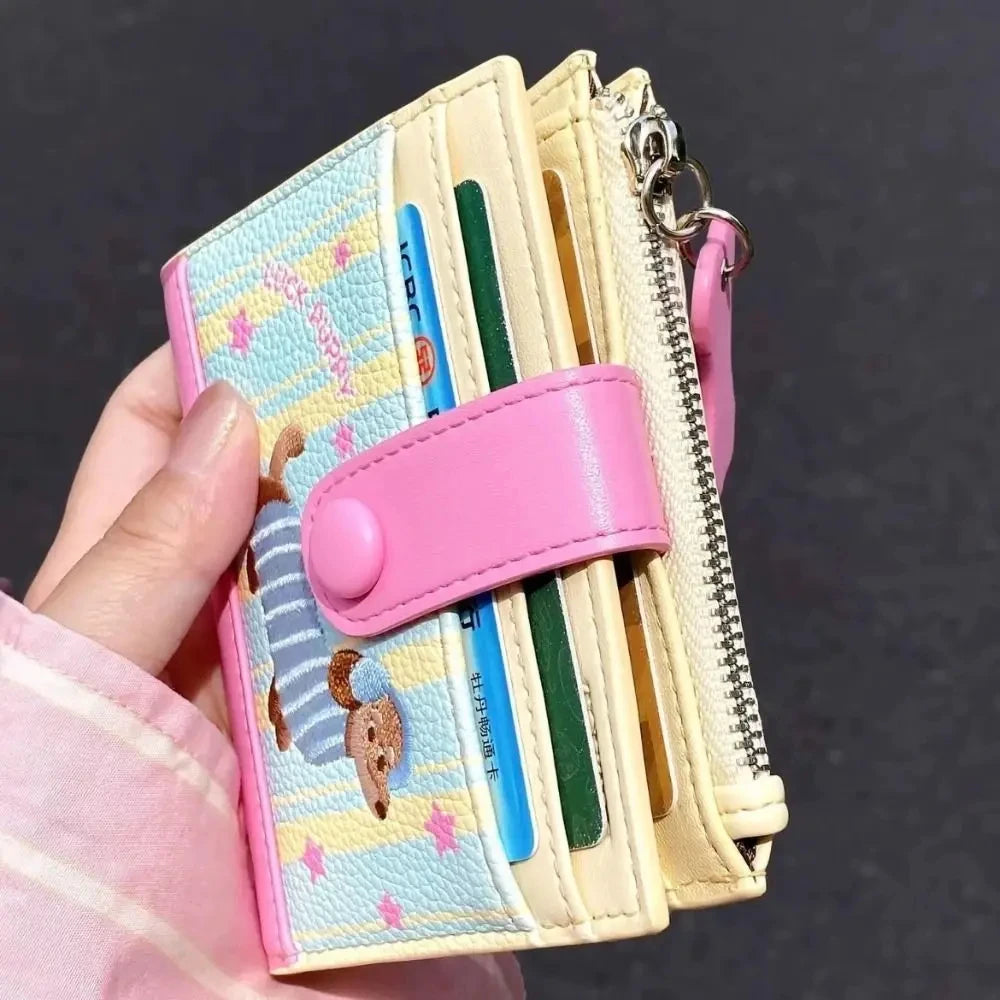 Lässiger koreanischer Stick-Stil Dackel Niedlicher kleiner Geldbeutel Cartoon-Kartenhalter mit mehreren Fächern kurze Clutch Münztasche