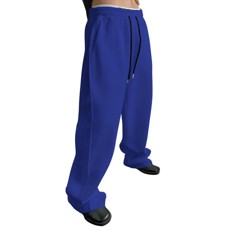 Herren Einfarbige Freizeithose 2025 Kordelzug in der Taille Gerades weites Bein Lockere Passform mit Taschen Vielseitige Sporthose