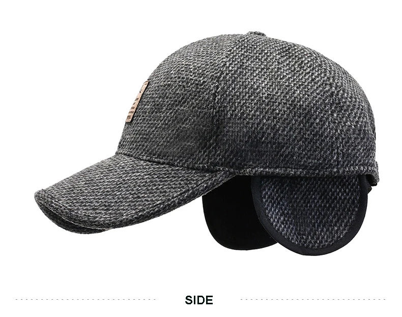 Casquette de baseball en laine tricotée pour l'hiver, cache-oreilles, casquette de baseball pour hommes, chapeaux chauds et épais avec protège-oreilles, casquettes de sport de golf, snapback