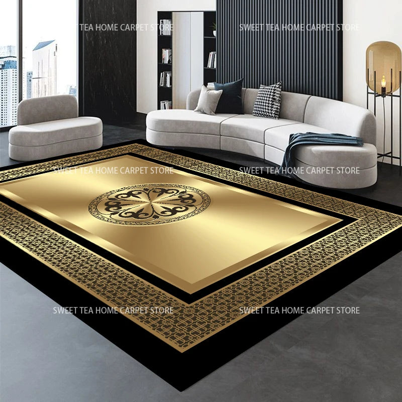 Moderner goldener Luxus-Teppich, große Wohnzimmerdekoration, Heimteppiche, rutschfeste Schlafzimmermatte, anpassbare Couchtisch-Lounge-Teppiche