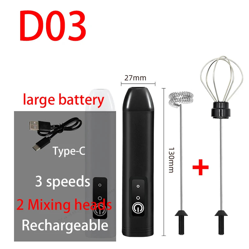 CHAUD Mousseur à lait électrique + Fouet à œufs Recharge sans fil Type-C 3 vitesses Mini batteur à main Mousseur à café Outils de cuisine