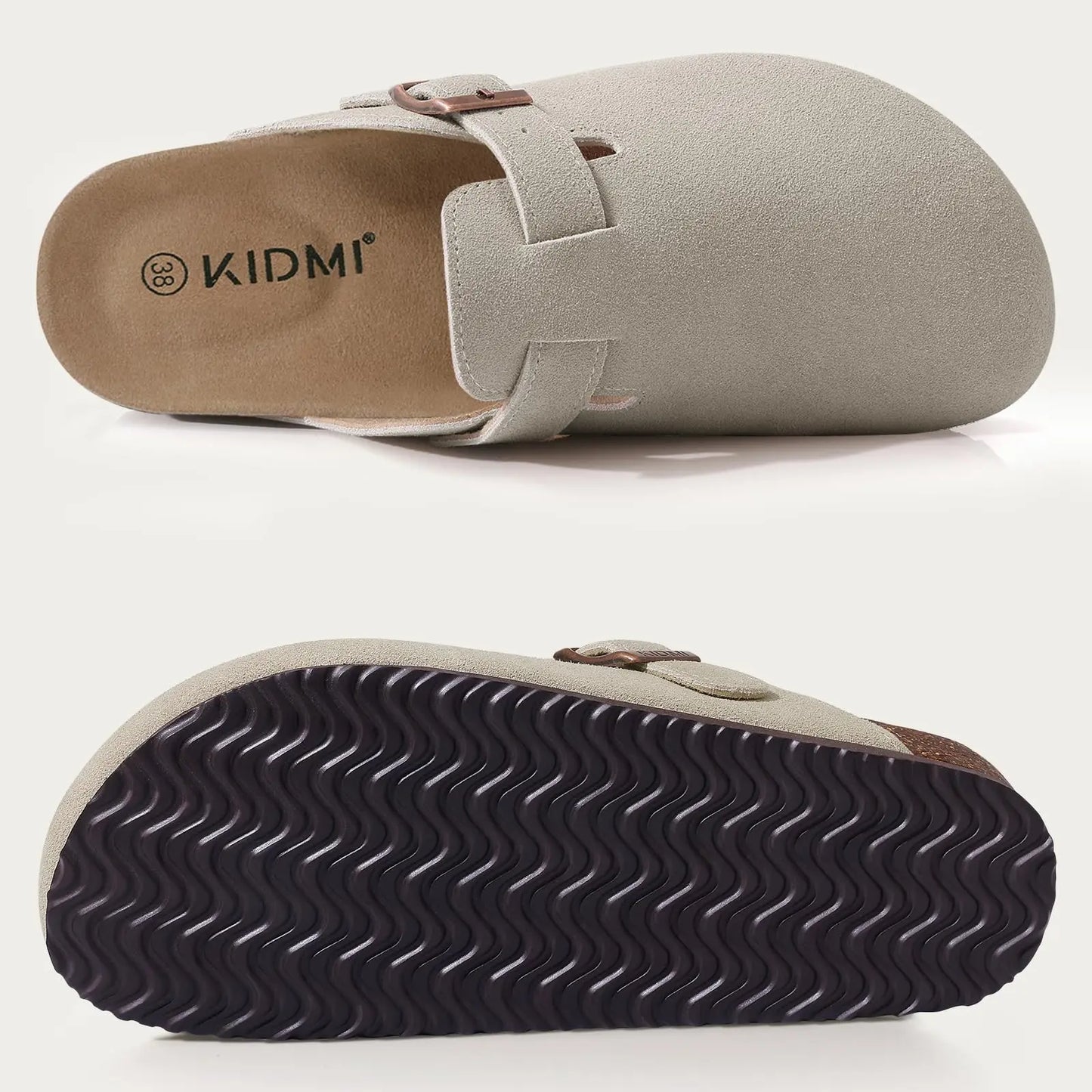 KIDMI Wildleder-Clogs für Damen Herren Pantoletten Korkfußbett Sandalen mit Fußgewölbestütze Modische rutschfeste Outdoor-Strandschuhe Hausschuhe