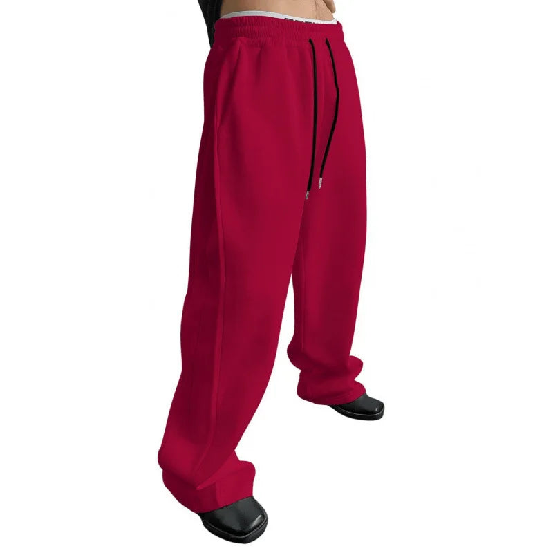 Herren Einfarbige Freizeithose 2025 Kordelzug in der Taille Gerades weites Bein Lockere Passform mit Taschen Vielseitige Sporthose