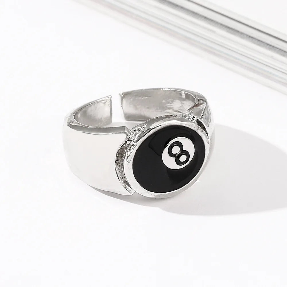 Punk Billard Numéro 8 Boule Noire Bagues En Alliage Métallique Ouverture Réglable Bagues Mode Hip Hop Rock Pour Femmes Hommes Bijoux Cadeau