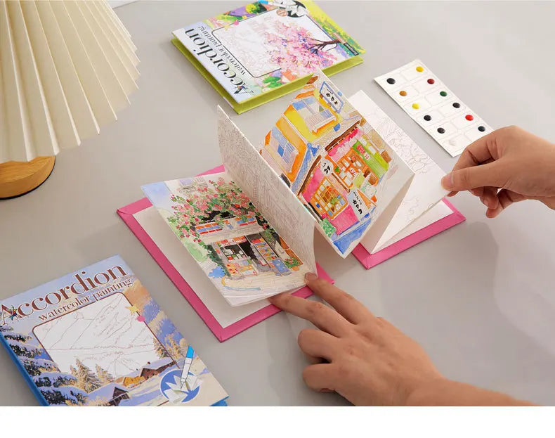 Aquarell-Malbuch mit integrierter Palette, Pop-up-Papier und Farben – Geschenk für junge Künstler und Doodle-Liebhaber
