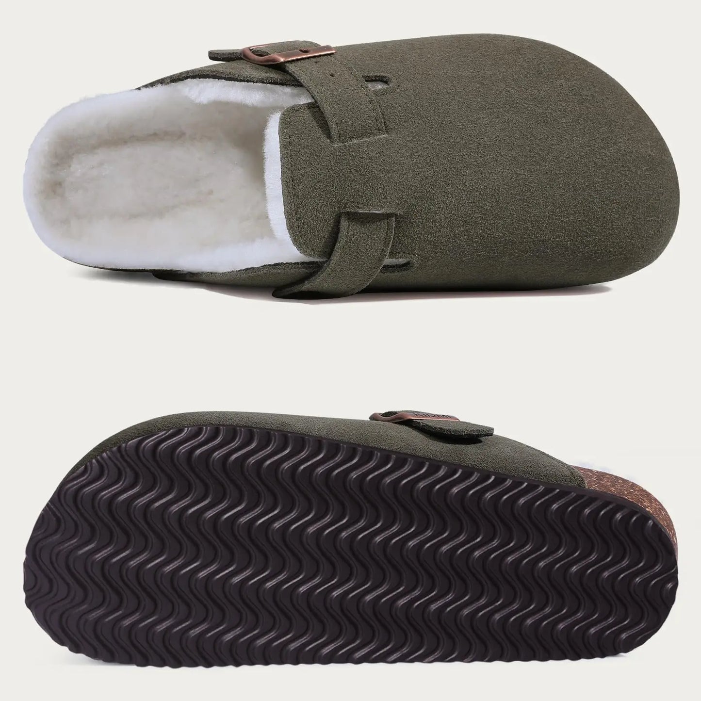 KIDMI Wildleder-Clogs für Damen Herren Pantoletten Korkfußbett Sandalen mit Fußgewölbestütze Modische rutschfeste Outdoor-Strandschuhe Hausschuhe
