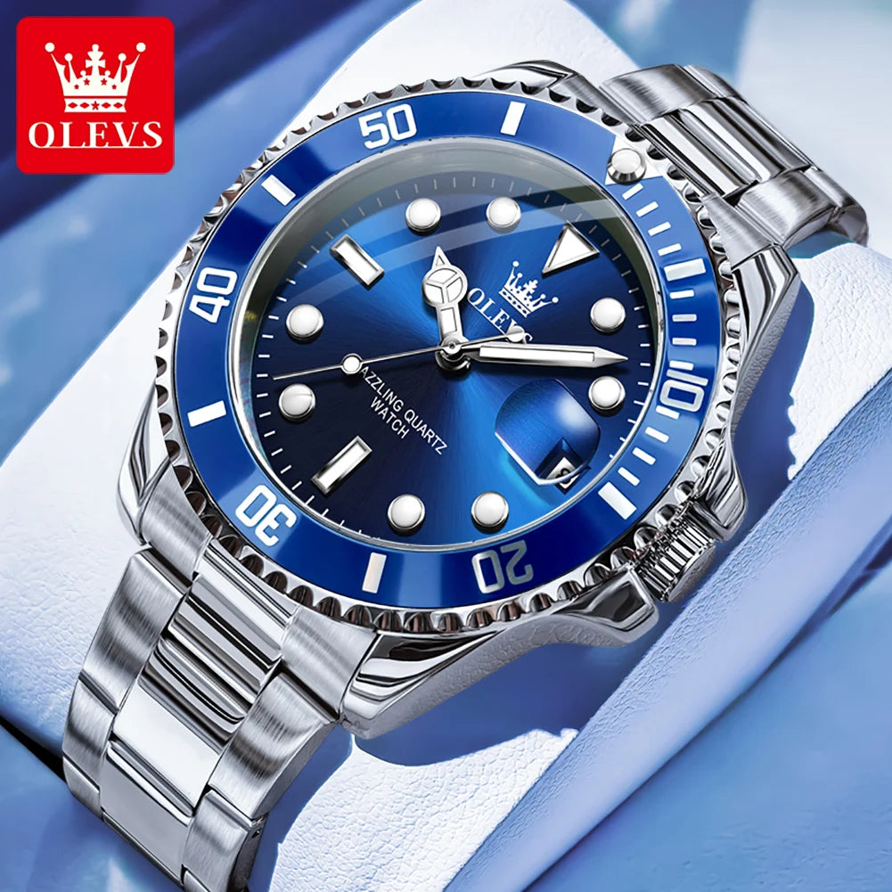 OLEVS 5885 Montre homme Marque originale Étanche Montre à quartz Bracelet en acier inoxydable Date automatique Montres cadeaux pour homme
