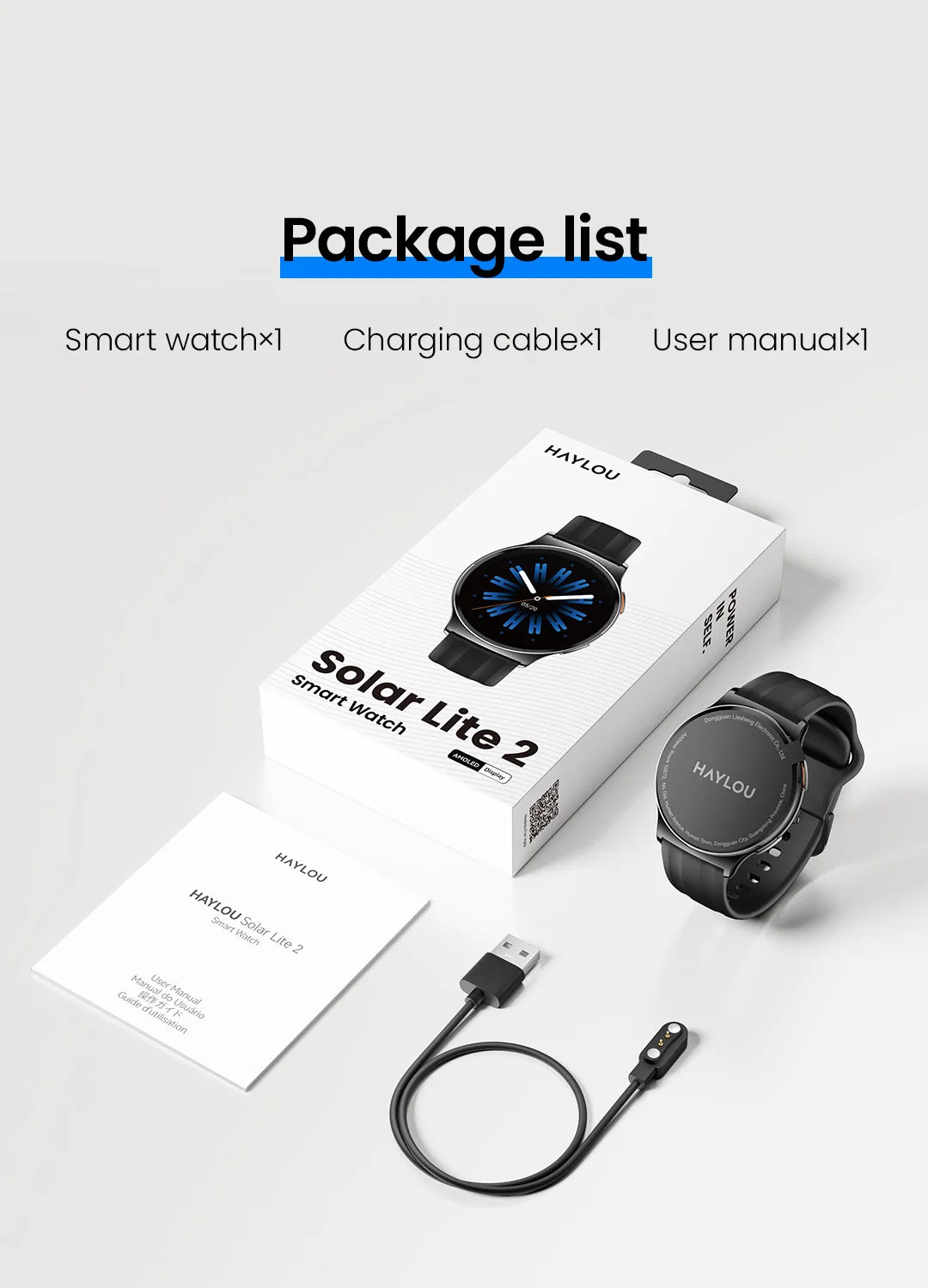 HAYLOU Solar Lite 2 Smartwatch 1,43 Zoll AMOLED-Display 24h Gesundheitsüberwachung 150+ Sportmodi Sprachanrufe Smartwatch 1ATM