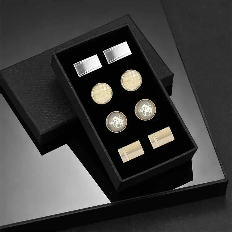 4 paires de boutons de manchette pour hommes avec boîte cadeau, boutons de manchette pour chemises d'homme, cadeaux pour invités de mariage, cadeau pour mari, pince à cravate d'affaires T0204022