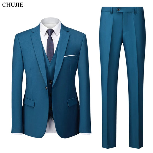 Suits For Men 3 Pieces Set Elegant Wedding  Fashion Classic Full Jackets Vest Pants Blazers Outfit 2025 Formal Costume