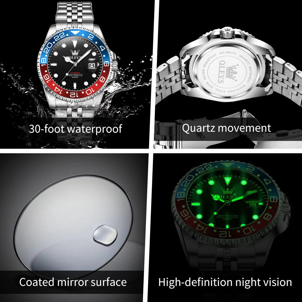 OLEVS 5657 Montre Homme Originale Acier Inoxydable Date Quartz Étanche Lumineuse Montres de Sport Pour Homme Cadeaux Boîte Reloj
