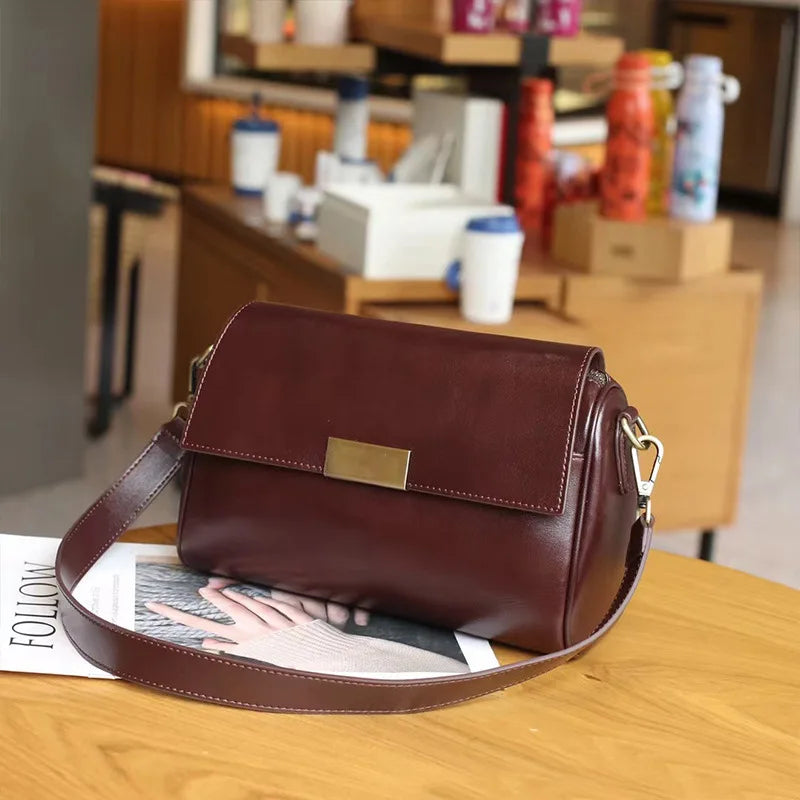 Vielseitige Damen-Umhängetasche aus Rindsleder, Damen-Crossbody-Tasche, Neu 2025, pflanzlich gegerbtes Oberleder, lässige Messenger-Handtasche