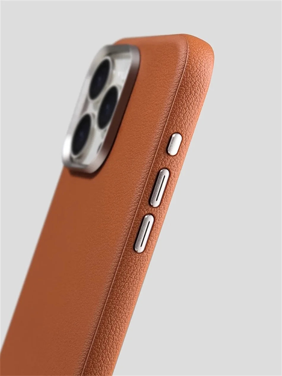 Luxuriöse, schlanke Leder-Hülle für MagSafe für iPhone 16 15 14 Pro Max in Wüstengold – Magnetische kabellose Ladefunktion, stoßfeste Abdeckung