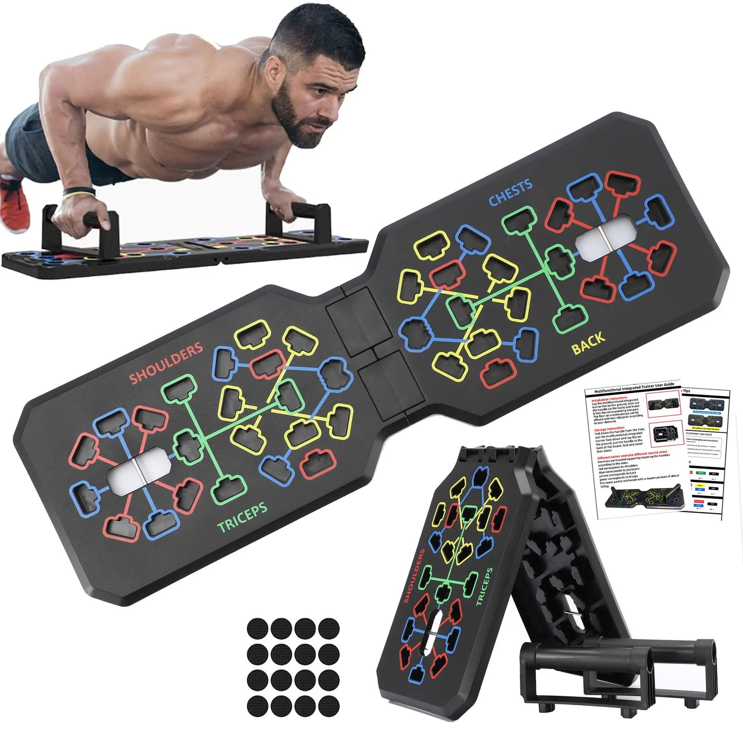 Tragbares multifunktionales Liegestützbrett-Set mit Griffen, faltbares Fitnessgerät für Brust-, Bauch-, Arm- und Rückentraining