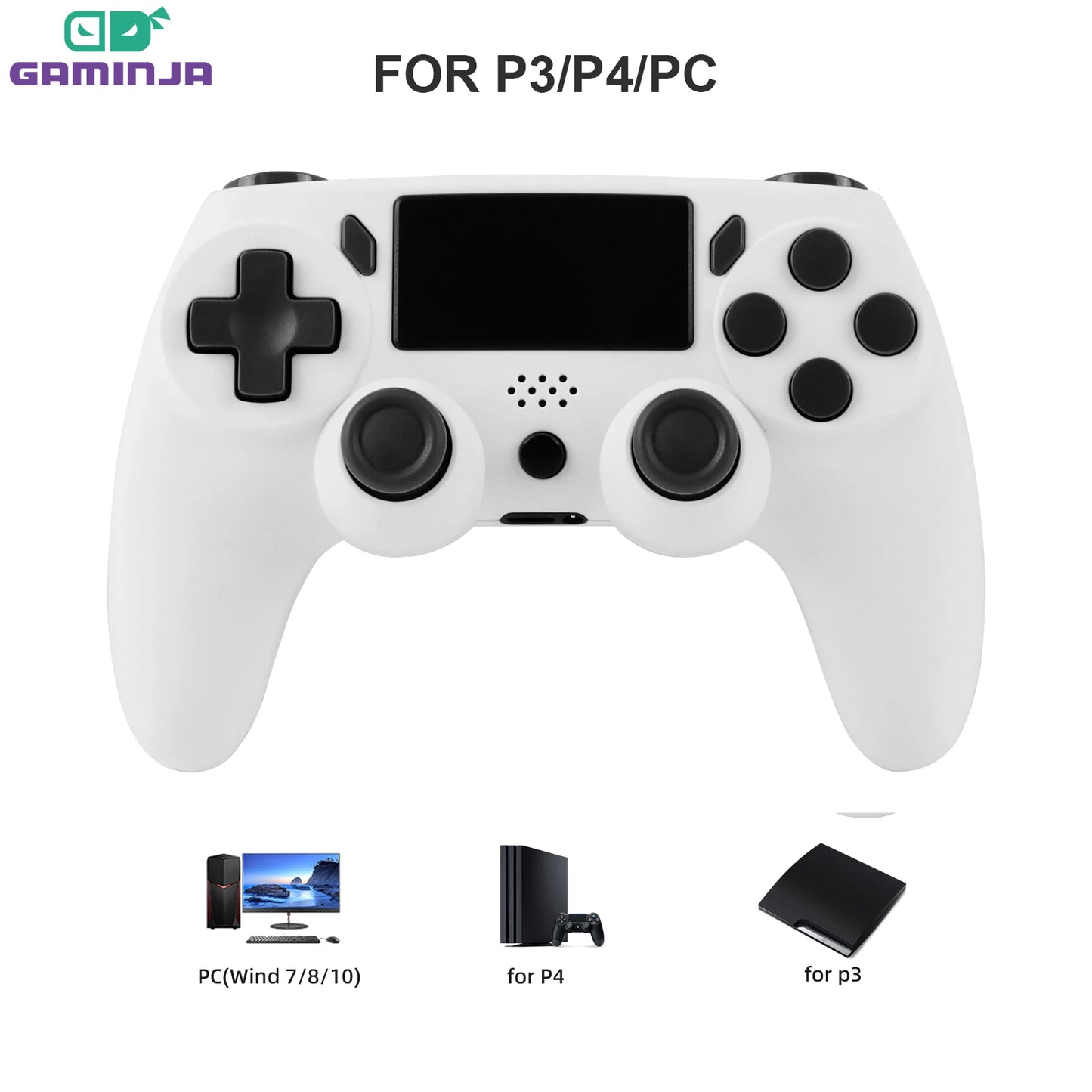 GAMINJA Kabelloses Gamepad mit 6-Achsen-Gyroskop, PC-Joystick, Touchpad, Dual-Vibration für PS4, PS3, PC, Multifunktions-Controller