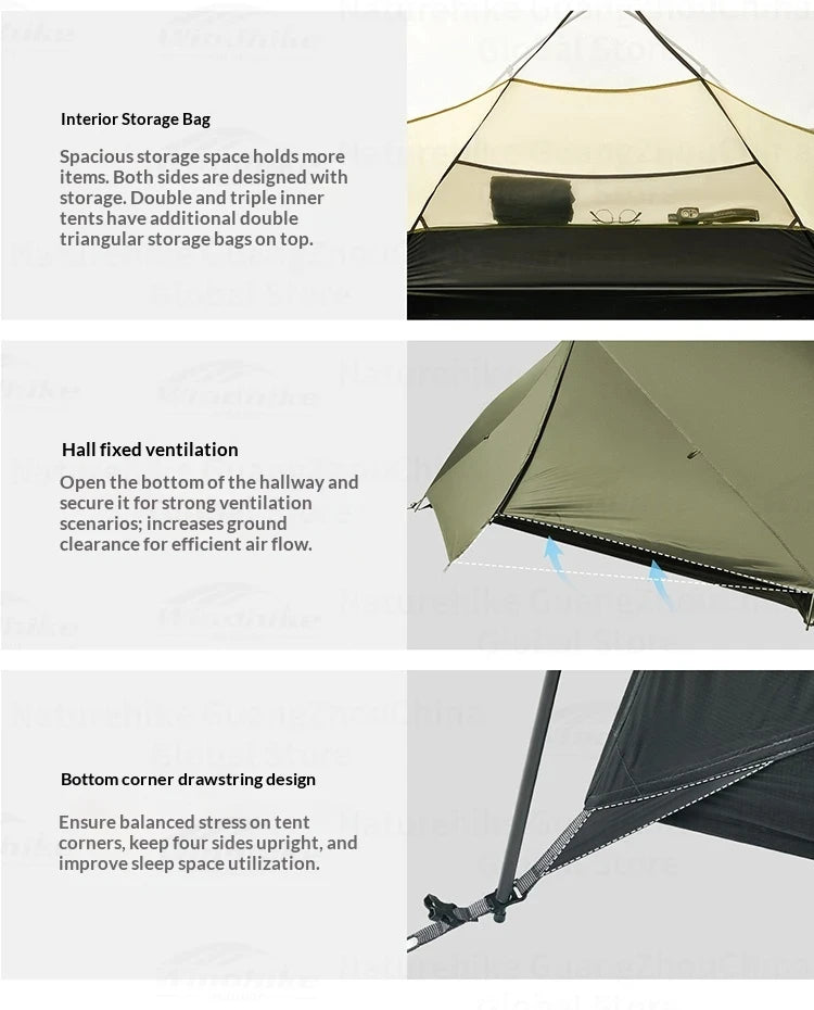 Naturehike Mongar UL BASE PRO 123 People Tent Trekking Backpacking Shelter Tent 20D Nylon Waterproof Ultralight Outdoor Camping
