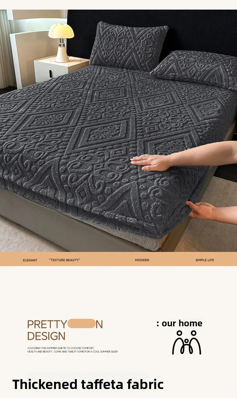 Jacquard Winter Dick Warme Korallen Plüsch Matratzenauflage Hohe Elastizität Rutschfest Atmungsaktiv Geeignet Schlafzimmer Weiches Bettlaken