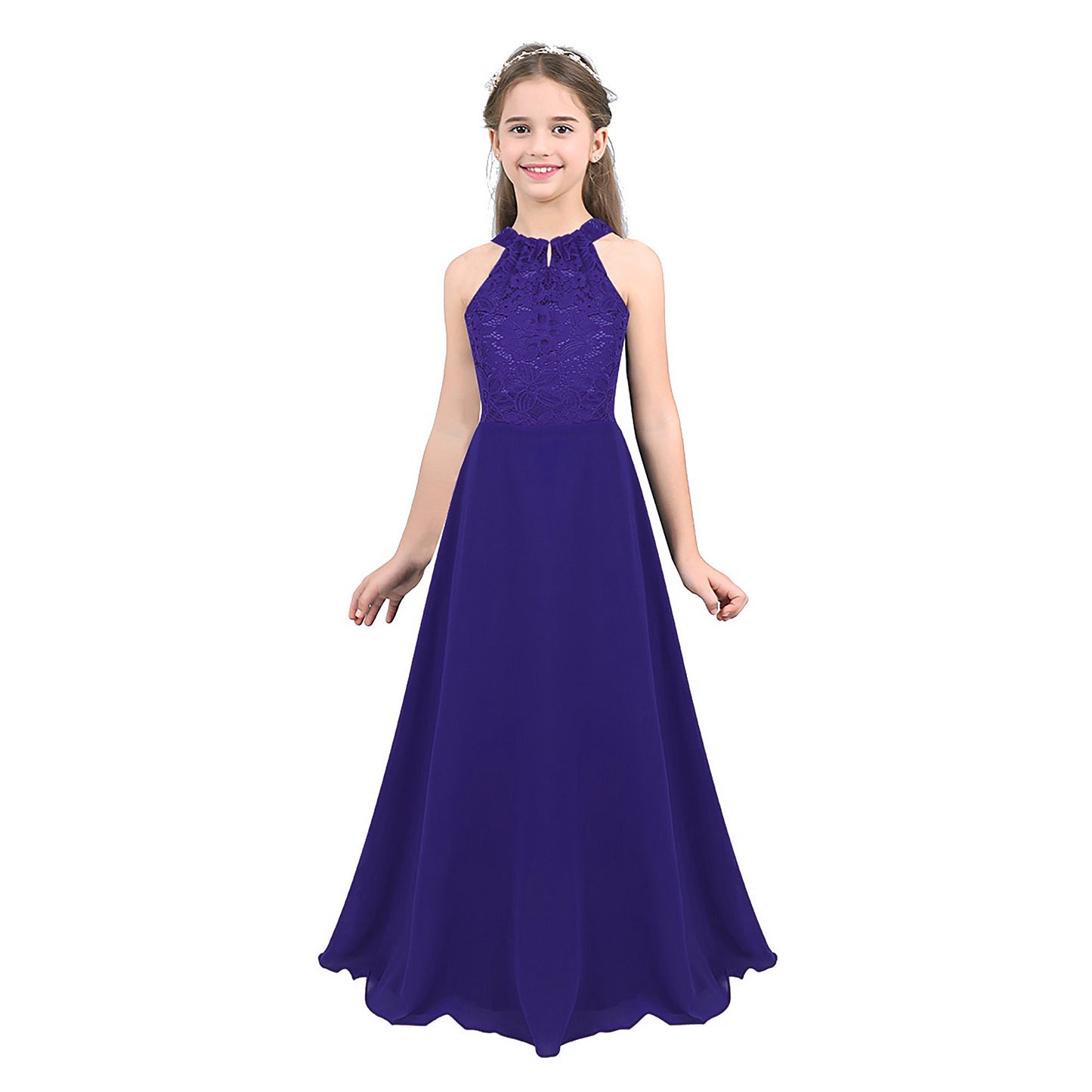Robe de demoiselle d'honneur en mousseline florale avec découpe au dos pour enfants, tenue de fête d'anniversaire ou de mariage pour filles