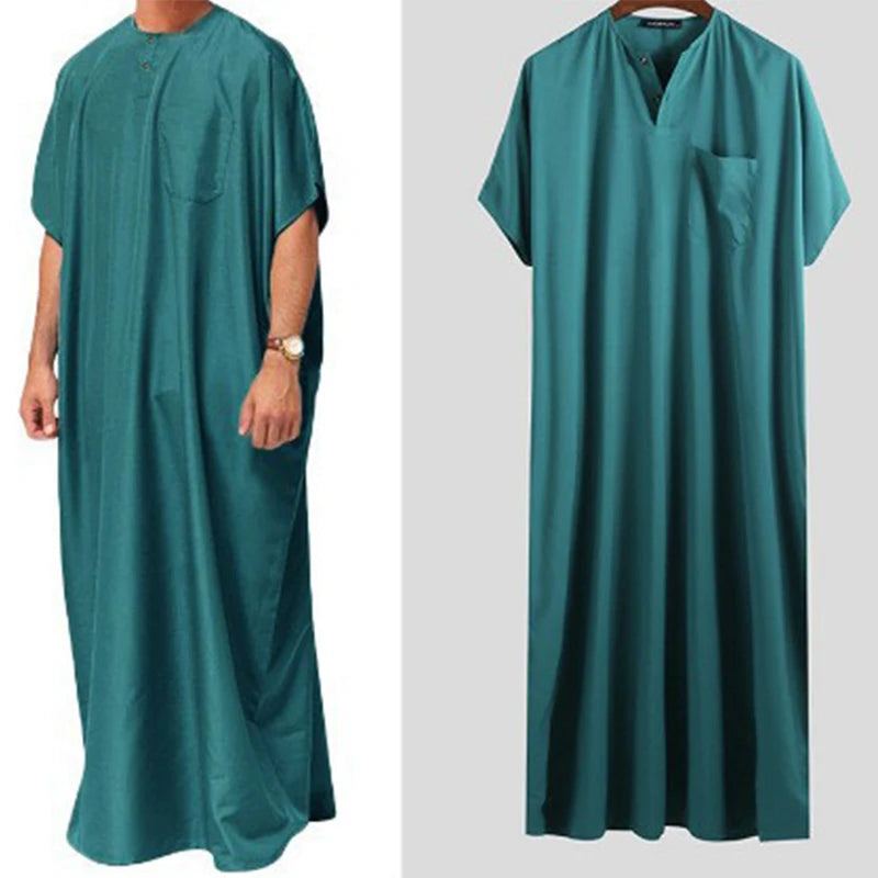Robe musulmane à manches courtes pour hommes, caftan, vêtements musulmans amples décontractés, vêtements islamiques arabes d'été, caftan, pays du Moyen-Orient