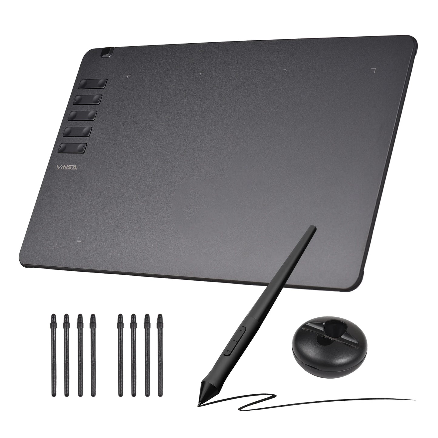 VINSA T1161 Grafiktablett Ultradünnes Kunst-Design-Skizze mit batterielosem Stift 8 Stiftspitzen 8192 Druckstufen