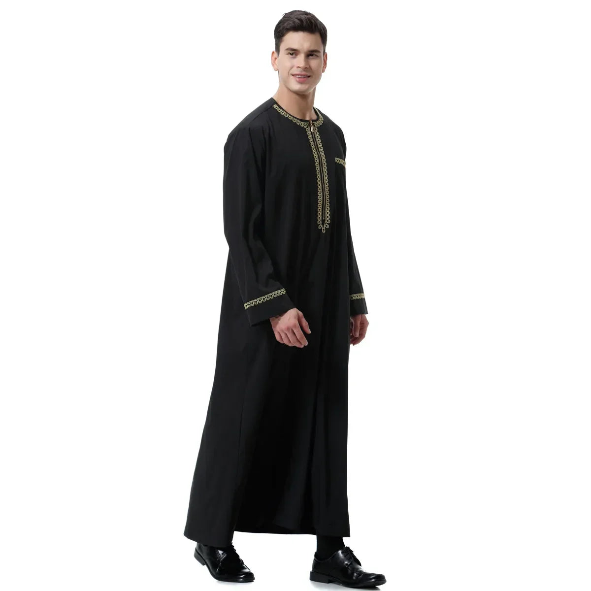 Jubba Thobe Homme Musulman Imprimé Fermeture Éclair Kimono Longue Robe Saoudienne Islamique Musulman Vêtements Abaya Caftan Islam Dubaï Robe Arabe