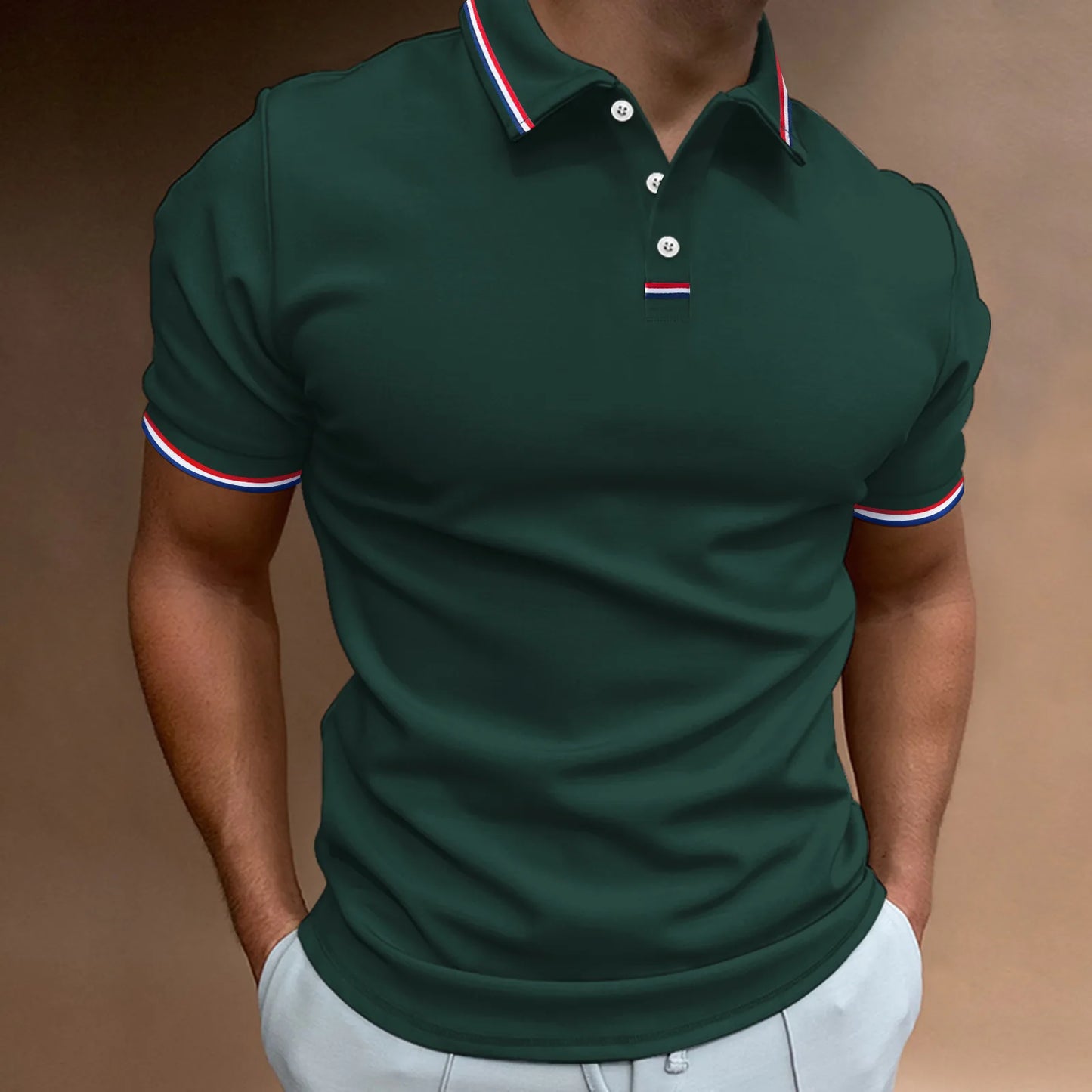 Men's Quick-Drying Solid Color Polo Shirt Summer Elastic Collared Short-Sleeved Sports T-Shirt for Active Wear