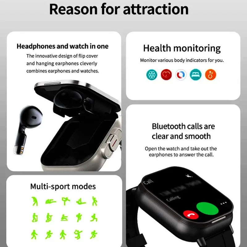 Montre Intelligente 2026 D8 Pro avec Écran 2,01 pouces, Écouteurs sans Fil, Fréquence Cardiaque, Pression Artérielle, Oxygène Sanguin et Assistant Sportif