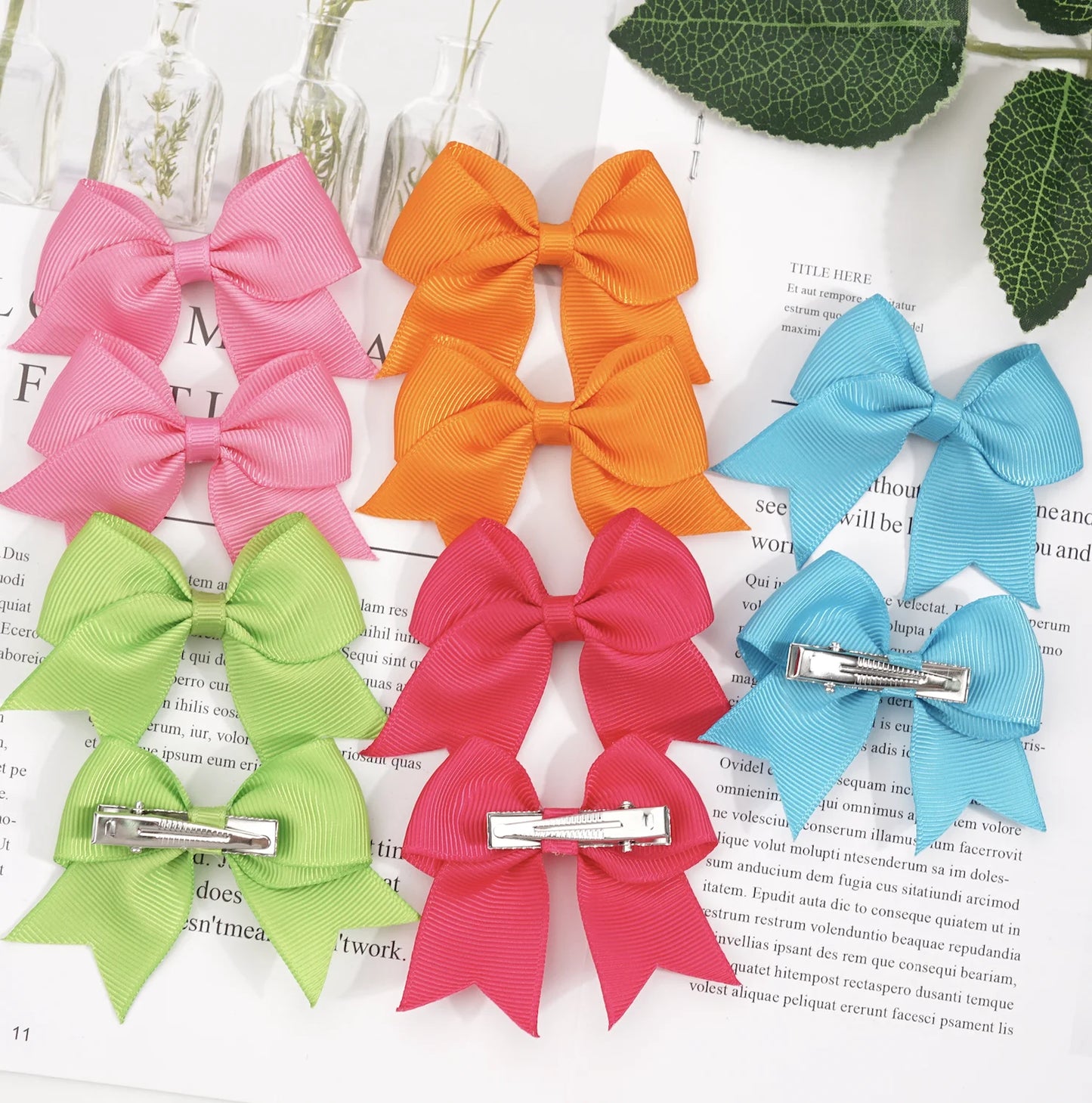 10/20Pcs/Set Cute Solid Ribbon Bows Hair Clips for Baby Girls Kids Fashionable Hairpin Headwear Children's Hair Accessories
