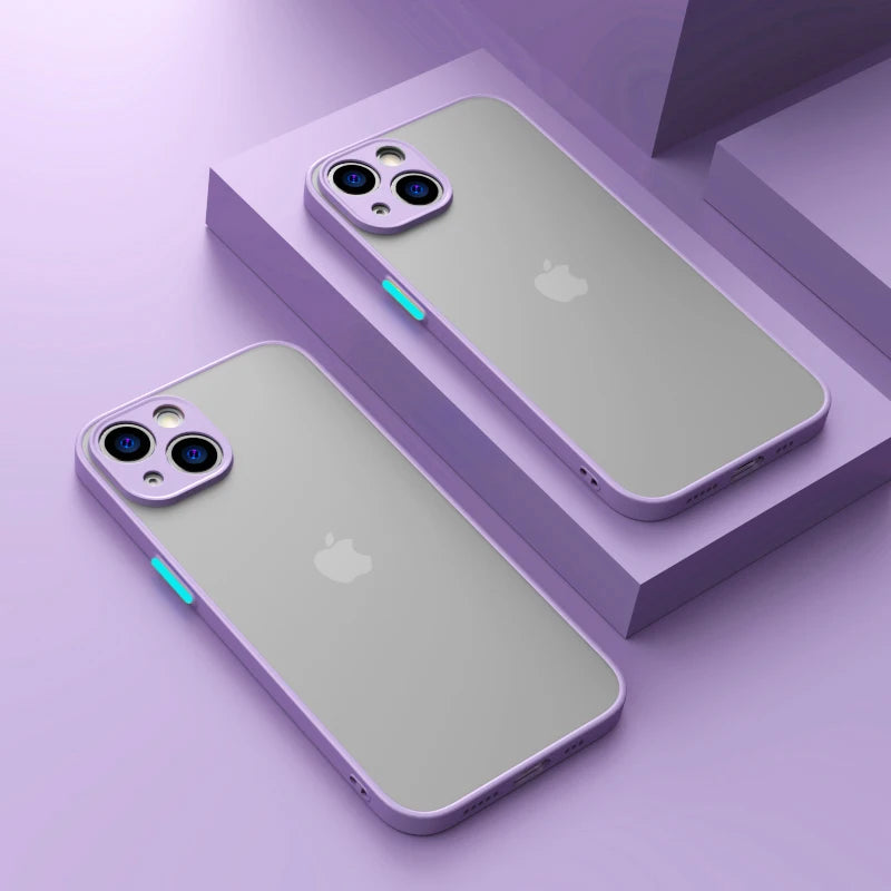 Shockproof Armor Matte Case For iPhone 14 13 12 11 Pro Max XR XS X 6 7 8 Plus SE Mini Silicone Bumper Clear Hard PC Cover Capa