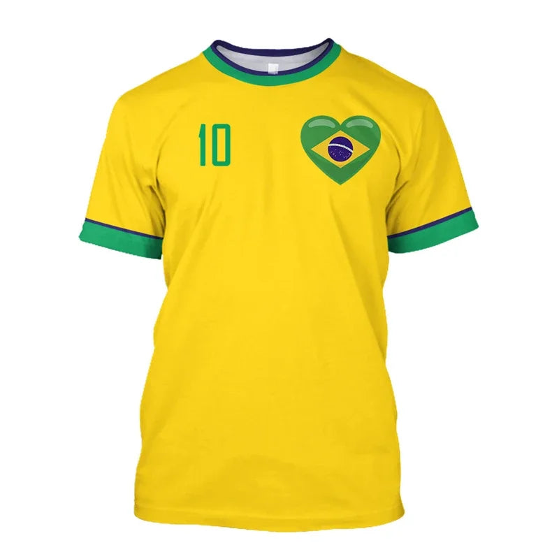 T-shirts de football simples du Brésil, mode estivale, manches courtes, T-shirts imprimés 3D du drapeau brésilien, hauts de sport décontractés, vêtements pour hommes