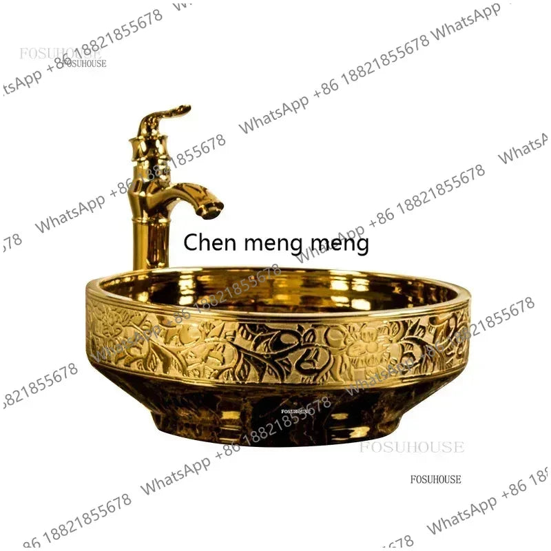 A17 Luxus Gold Badezimmer Waschbecken Haushalt Keramik Waschbecken Kreative Toilette Rund Aufsatzwaschbecken Einfaches Badezimmer Zubehö