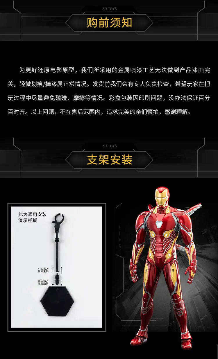 ZDTDS Original 1/5 36CM Iron Man MK50 MK3 LED-Beleuchtung 10-jähriges Jubiläum Tony Stark Modell Actionfigur Geschenk