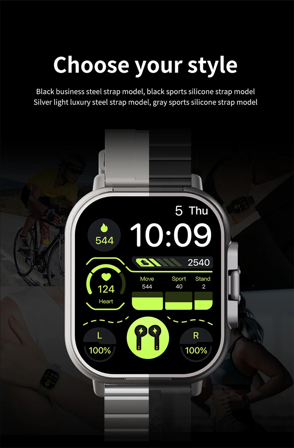 Montre connectée TWS 2 en 1 avec écouteurs, montre de sport, oreillette Bluetooth, montre d'appel, moniteur de santé pour hommes, NFC, montre intelligente pour femmes, écouteurs