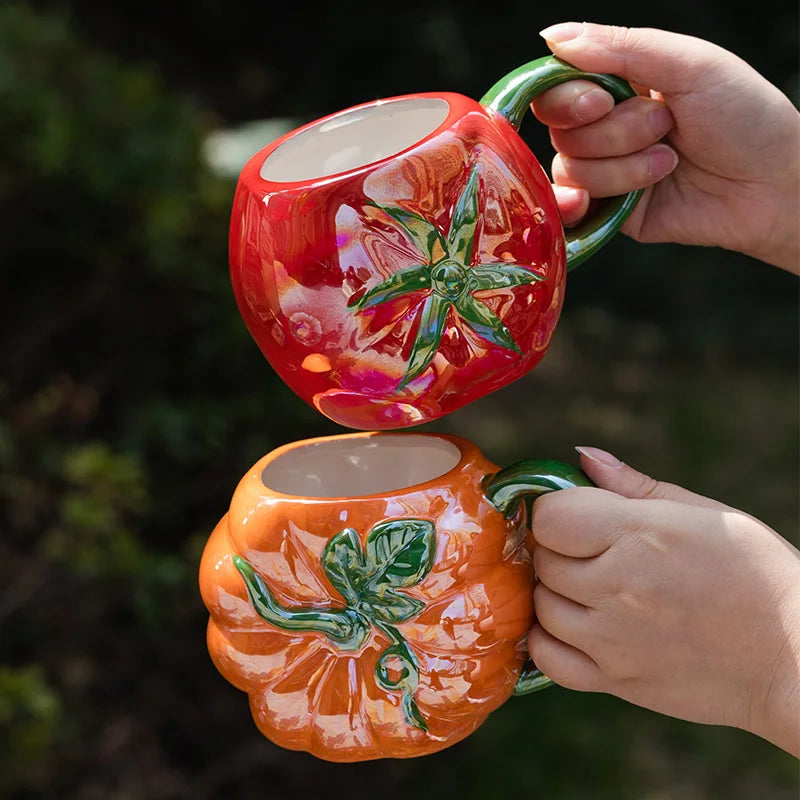 Dreidimensionale Frucht-Porzellan-Kaffeetasse Große Kapazität Apfel-Erdbeer-Tasse Zuhause Nachmittagstee Dessert Tee Tasse Paar Tasse