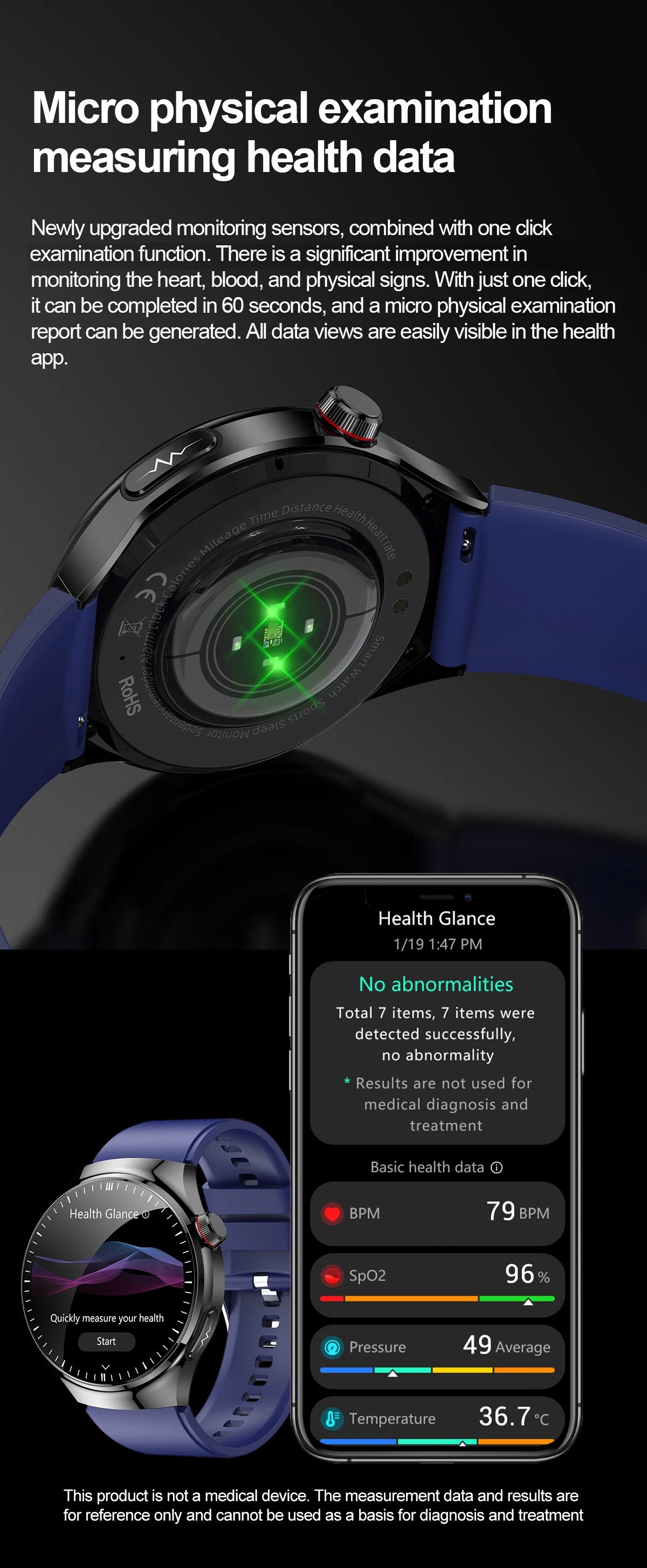 Montre Intelligente de Soins Infirmiers 2025 Montre connectée Santé, oxygène sanguin, lipides sanguins, acide urique, ECG+PPG, température corporelle, appel Bluetooth