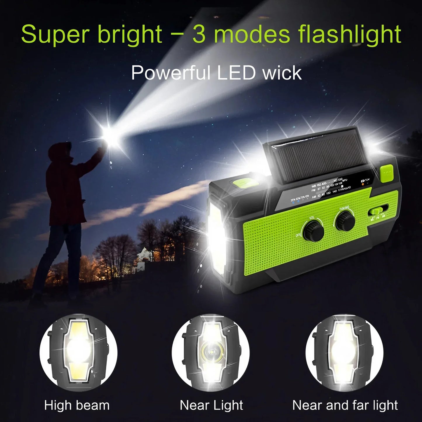 Wetterradio Notfall Multifunktionales Radio FM AM WB Handkurbel Solar USB-Ladefunktion 2000mAh Powerbank LED Taschenlampe