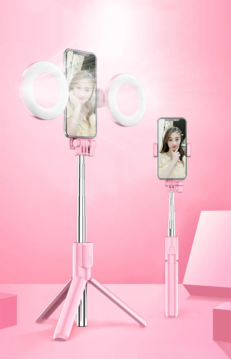 4in1 Wireless Bluetooth Compatible Selfie Stick LED Ring light Extendable Handheld Monopod Live Tripod for iPhone X 8 Android
